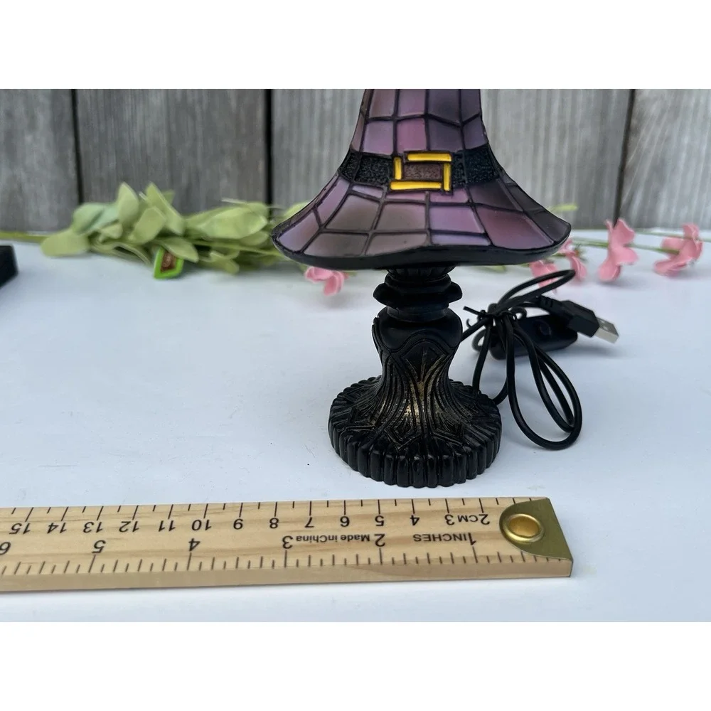 Halloween Witch Hat Table Small Lamp Stained Vintage Style Decorative Light 7in